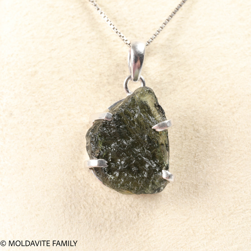 RAW MOLDAVITE PENDANT - STERLING SILVER - 4.64g (MSP0257I021)