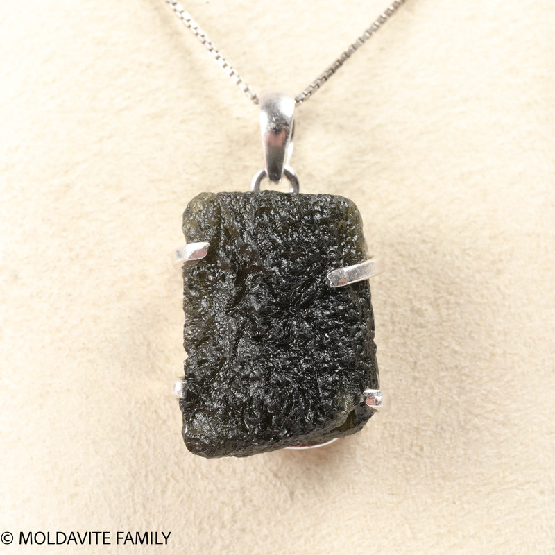 RAW MOLDAVITE PENDANT - STERLING SILVER - 8.37g (MSP0257I023)