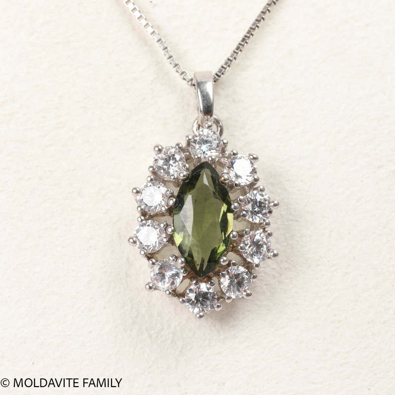 Pendant With Faceted Moldavite and Cubic Zirconia - Sterling Silver (MSP0265)