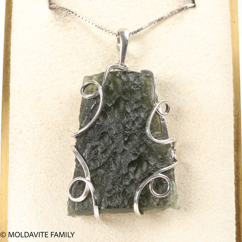 RAW MOLDAVITE PENDANT - STERLING SILVER - 13.21g (MSP0201I050)