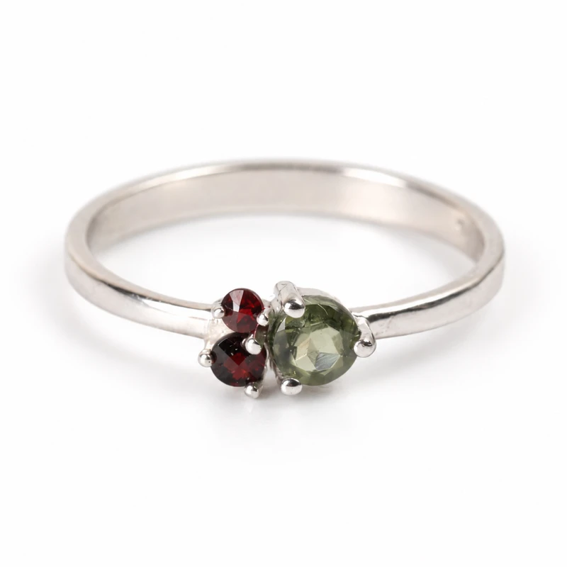 Sterling Silver Ring - Moldavite & Czech Garnet (MSR196)