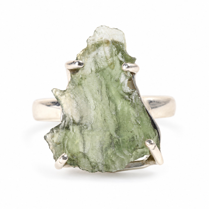 STERLING SILVER RING - RAW MOLDAVITE - SIZE 8 (MSR150I066)
