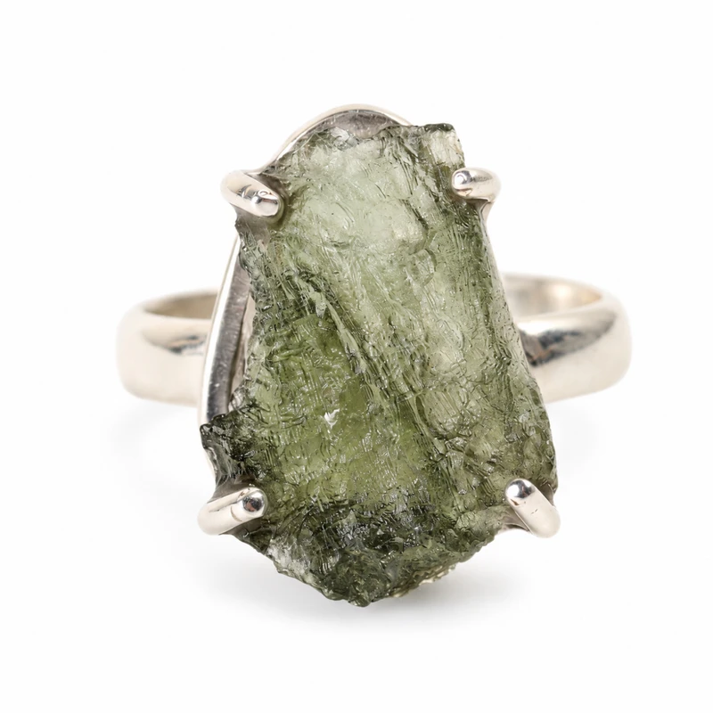 STERLING SILVER RING - RAW MOLDAVITE - SIZE 7 (MSR150I067)