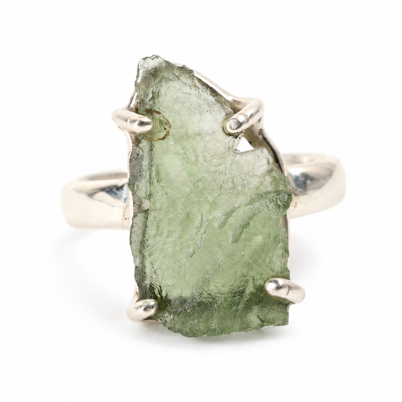 STERLING SILVER RING - RAW MOLDAVITE - SIZE 6 (MSR150I069)