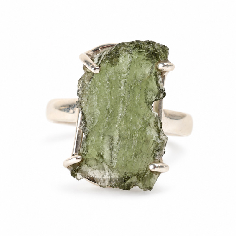 STERLING SILVER RING - RAW MOLDAVITE - SIZE 9 (MSR150I071)