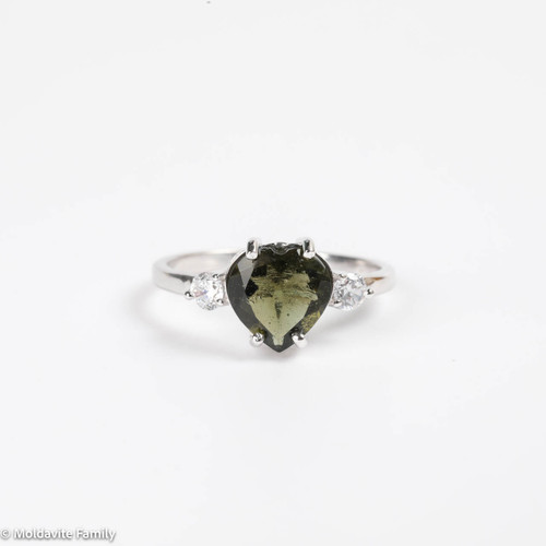 Moldavite faceted Polished Oval Ring Size 8.5