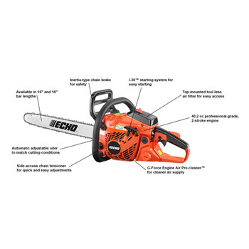 Echo 40.2 cc Chain Saw with i-30 Starter Features