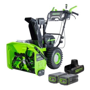 Greenworks Commercial 82SN24D-82DP 82V Dual Stage Snow Thrower with (2) 8Ah Batteries and Dual Port Charger