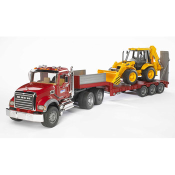 Bruder 02813 Mack Granite Flatbed Trailer Truck with JCB 4CX Backhoe Loader Bruder 02813 Mack Granite Flatbed Trailer Truck with JCB 4CX Backhoe Loader