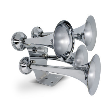 4 TRUMPETS AIR POWERED TRAIN HORNS - CHROME
