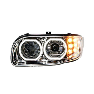 Fits Peterbilt 388/389 LED Headlight with Halo, Chrome, Passenger Side