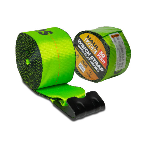 4" X 30' WINCH STRAP W/ FLAT HOOK - GREEN