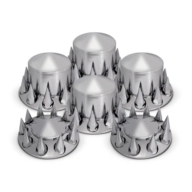 Pointed Front & Rear Axle Cover Kit W/ 33mm Spike Threaded Lug Nut Covers