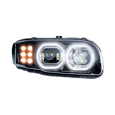 Fits Peterbilt 388/389 LED Headlight with Halo, Black, Driver Side