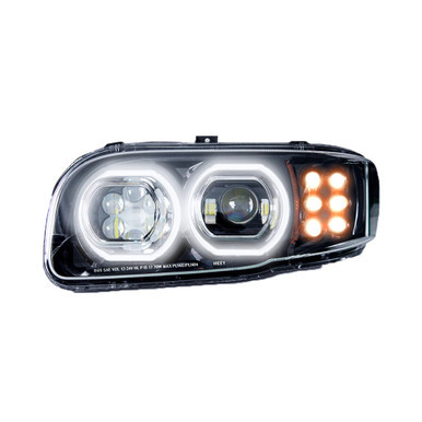 Fits Peterbilt 388/389 LED Headlight with Halo, Black, Passenger Side