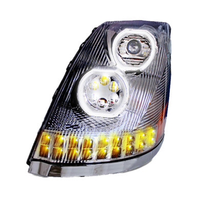 Volvo VN/VNL 2003-2017 LED Headlight with Halo & Sequential Turn Signal, Chrome, Passenger Side