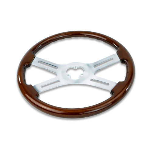 18'' WOOD STEERING WHEEL WITH 4 CHROME SPOKES