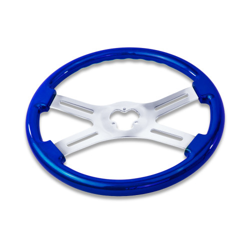 18'' BLUE WOOD STEERING WHEEL WITH 4 CHROME SPOKES