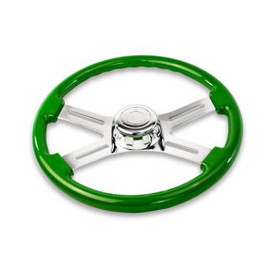 18'' GREEN WOOD STEERING WHEEL WITH 4 CHROME SPOKES