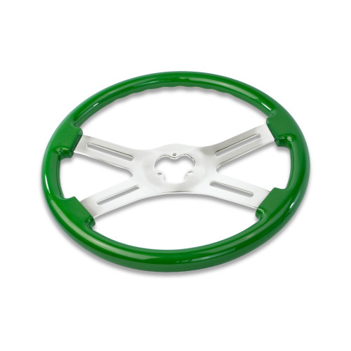 18'' GREEN WOOD STEERING WHEEL WITH 4 CHROME SPOKES