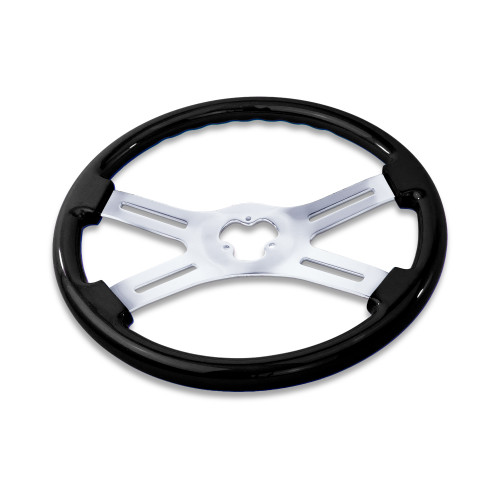 18'' BLACK WOOD STEERING WHEEL WITH 4 CHROME SPOKES