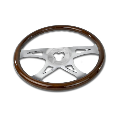 18'' WOOD STEERING WHEEL WITH CHROME VIBRANT DESIGN SPOKES