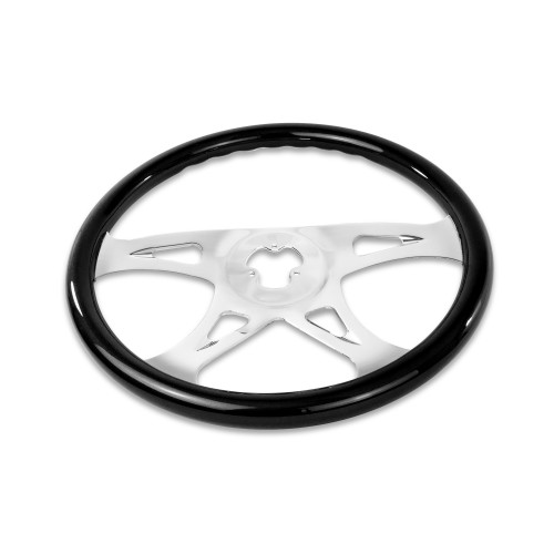 18'' BLACK WOOD STEERING WHEEL WITH CHROME VIBRANT DESIGN SPOKES