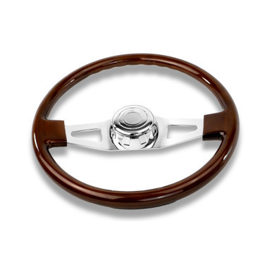 18'' WOOD STEERING WHEEL WITH 2 CHROME SPOKES