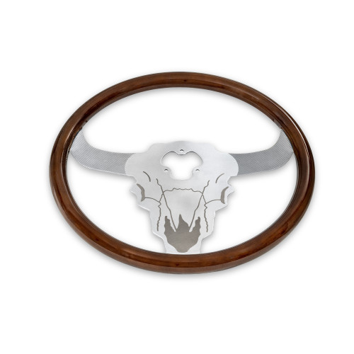 18'' WOOD STEERING WHEEL WITH CHROME BUFFALO DESIGN
