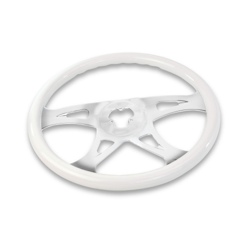 18'' WHITE WOOD STEERING WHEEL WITH CHROME VIBRANT DESIGN SPOKES