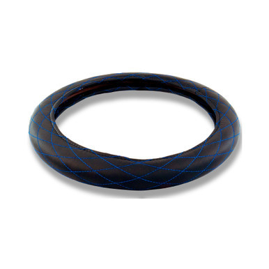 18" DIAMOND CUSHION STEERING WHEEL COVER BLACK W/ BLUE STITCHING
