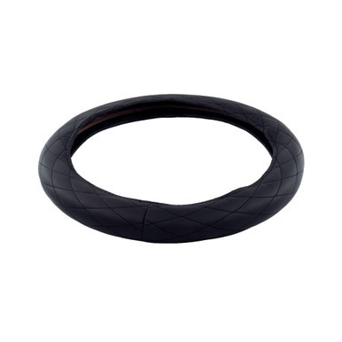 18" DIAMOND CUSHION STEERING WHEEL COVER BLACK W/ BLACK STITCHING