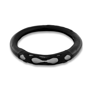 18" RUBBER WAVES ANTI-SLIP STEERING WHEEL COVER - BLACK