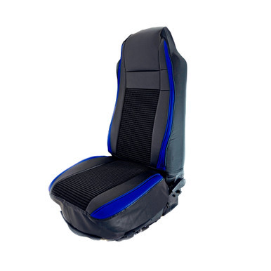 SEAT COVER W/ PLEATED FABRIC & LEATHERETTE TRIM - BLUE