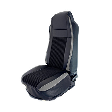 SEAT COVER W/ PLEATED FABRIC & LEATHERETTE TRIM - GRAY