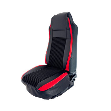 SEAT COVER W/ PLEATED FABRIC & LEATHERETTE TRIM - RED