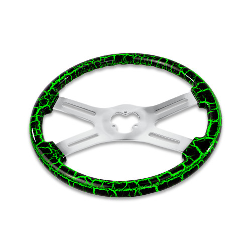 18" GREEN LIGHTNING DESIGN WOOD STEERING WHEEL - NO HUB