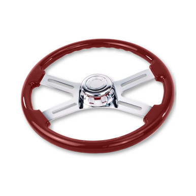 18'' MAROON WOOD STEERING WHEEL WITH 4 CHROME SPOKES