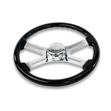 16'' BLACK WOOD STEERING WHEEL WITH 4 CHROME SPOKES