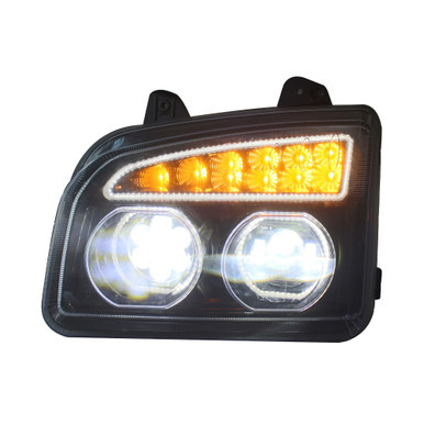 Fits Kenworth T880 LED Headlight with Sequential Turn Signal, Black, Passenger Side