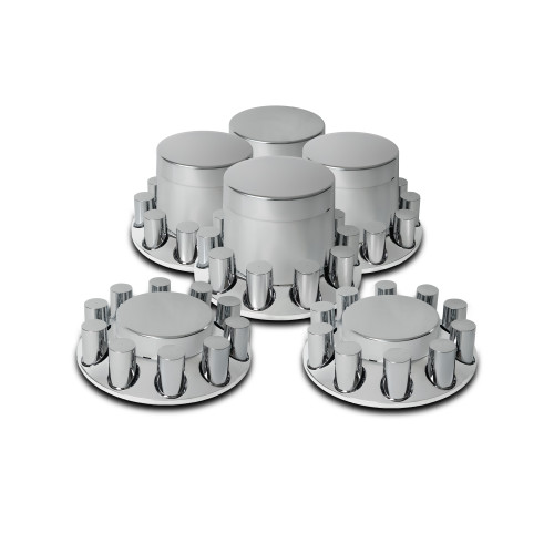 Flat Front & Rear Axle Cover Kit W/ 33mm Cylinder Threaded Lug Nut Covers