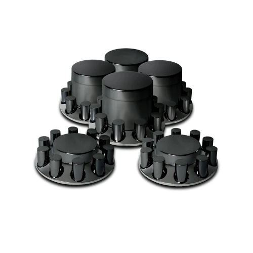 Flat Matte Black Front & Rear Axle Cover Kit W/ 33mm Cylinder Threaded Lug Nut Covers