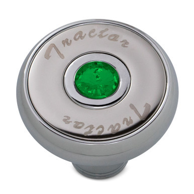 “TRACTOR” CHROME SCREW-ON AIR VALVE KNOB W/ JEWEL – GREEN