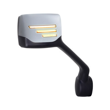 CHROME HOOD MIRROR ASSEMBLY W/ SEQUENTIAL 3 LINES TURN SIGNAL FITS KENWORTH T680 & PETERBILT - PASSENGER