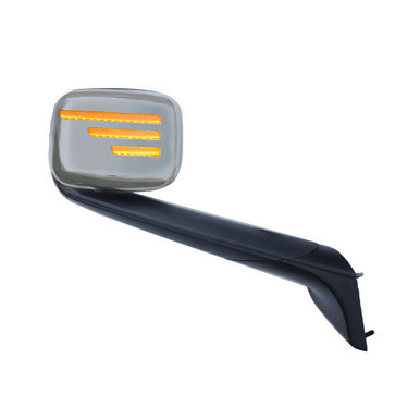 CHROME HOOD MIRROR ASSEMBLY W/ SEQUENTIAL 3 LINES TURN SIGNAL FITS FREIGHTLINER CASCADIA 2018+ - PASSENGER