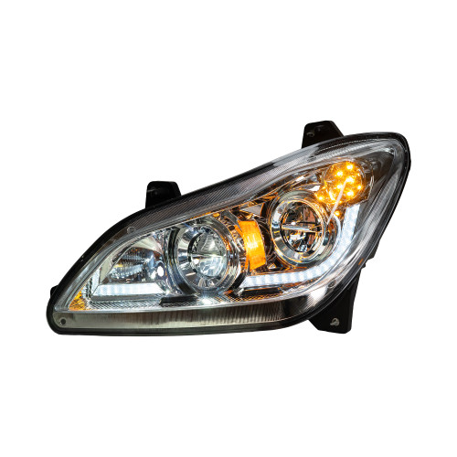 Fits Kenworth T680 2022+ LED Headlight with Heated Lens & Sequential Turn Signal, Chrome, Driver Side