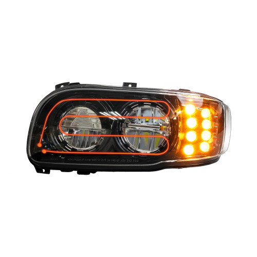 Fits Peterbilt 388/389 LED Headlight with Heated Lens, Black, Passenger Side