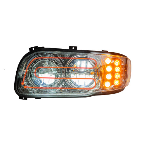 Fits Peterbilt 388/389 LED Headlight with Heated Lens, Chrome, Driver Side