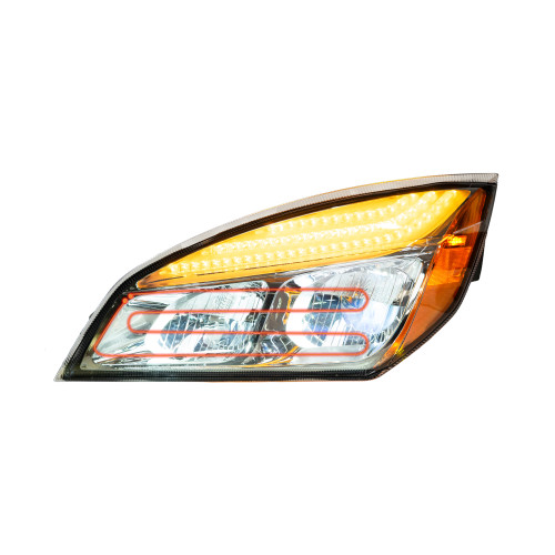 Freightliner Cascadia 2018+ LED Headlight with Heated Lens, Chrome, Driver Side