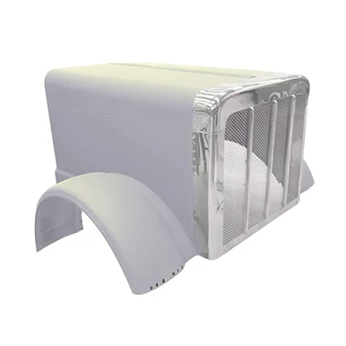 Peterbilt 389 Aluminum Hood W/ Fiberglass Fenders, Stainless Steel Grille & Surround